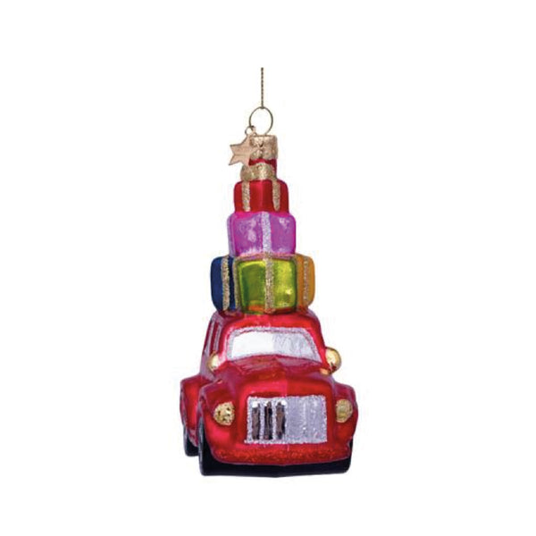 Red Car With Gifts On Top Ornament Glass 玻璃聖誕掛飾