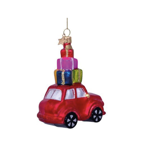 Red Car With Gifts On Top Ornament Glass 玻璃聖誕掛飾