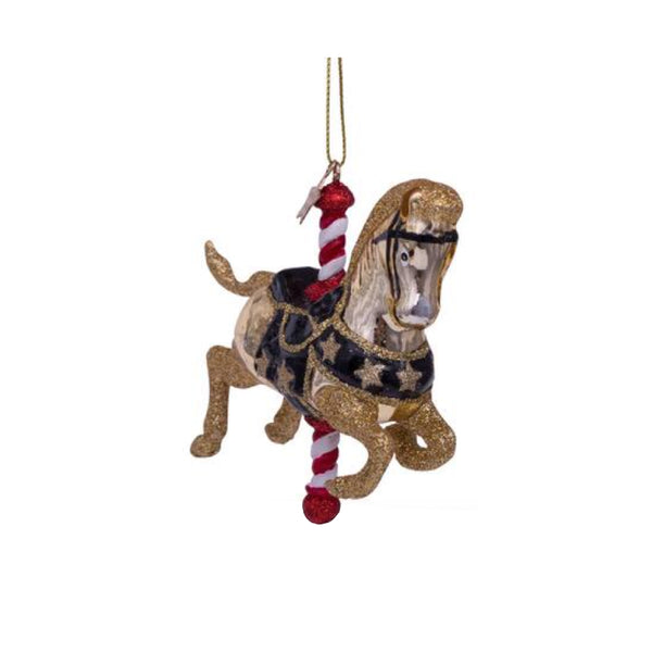 Shiny Gold Carousel Horse Ornament Glass 玻璃聖誕掛飾